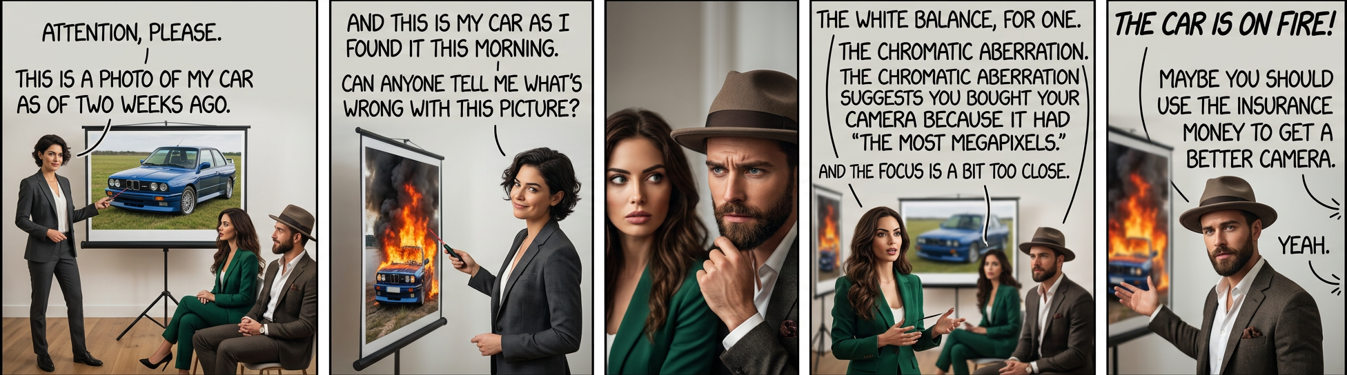 Or if you replace your car, we'll be happy to set it on fire again so you can take another crack at getting that shot.