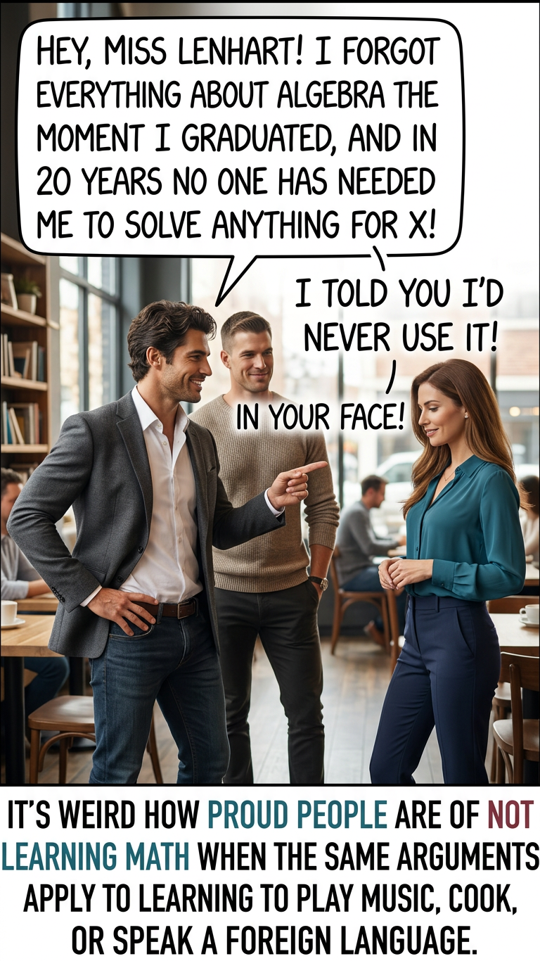 The only things you HAVE to know are how to make enough of a living to stay alive and how to get your taxes done. All the fun parts of life are optional.