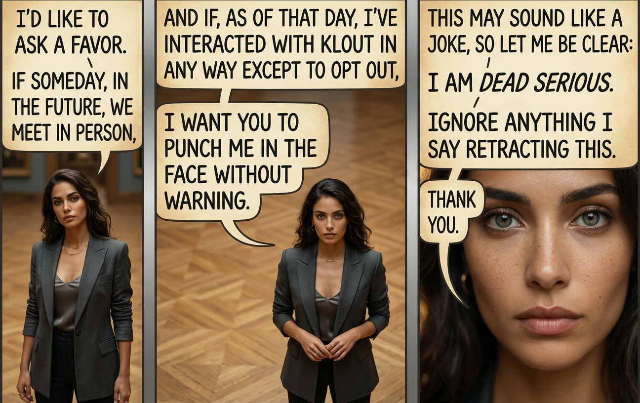 Though please do confirm that it's actually *me* on Klout first, and not one of my friends trying to get me punched. The great thing about this douchebag deadman switch is that I will never dare trigger it.