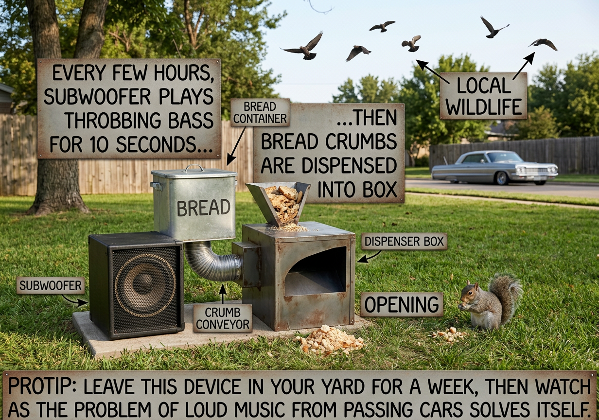 'Why are you standing in the yard wearing a papal hat and a robe covered in seeds?' 'Well, the Pope is visiting our town next month ...'