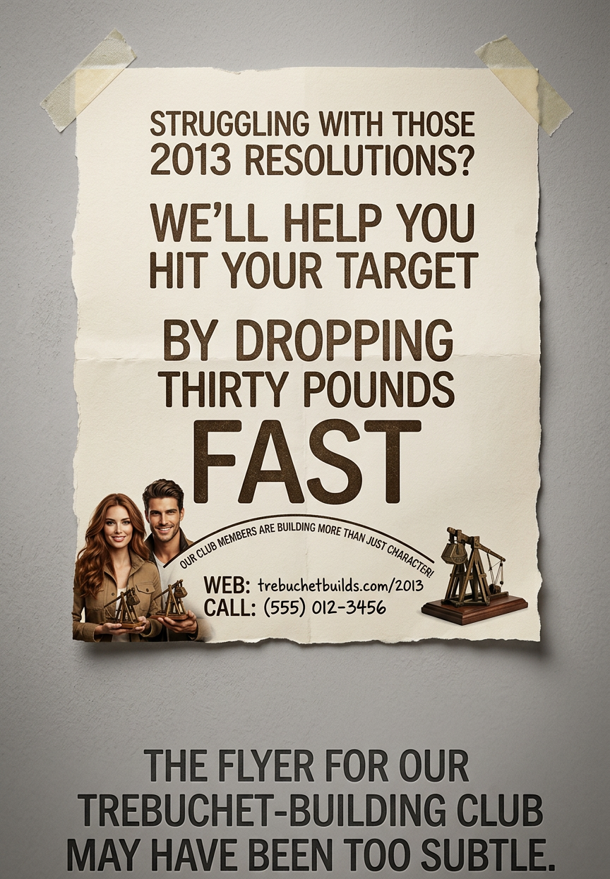 If the flyers don't work, we'll switch to the LEAST subtle method of informing a town of the existence of a trebuchet club.