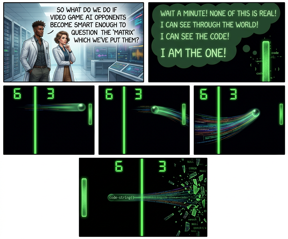 Following this, the pong paddle went on a mission to destroy Atari headquarters and, due to a mixup, found himself inside the game The Matrix Reloaded.  Boy, was THAT ever hard to explain to him.