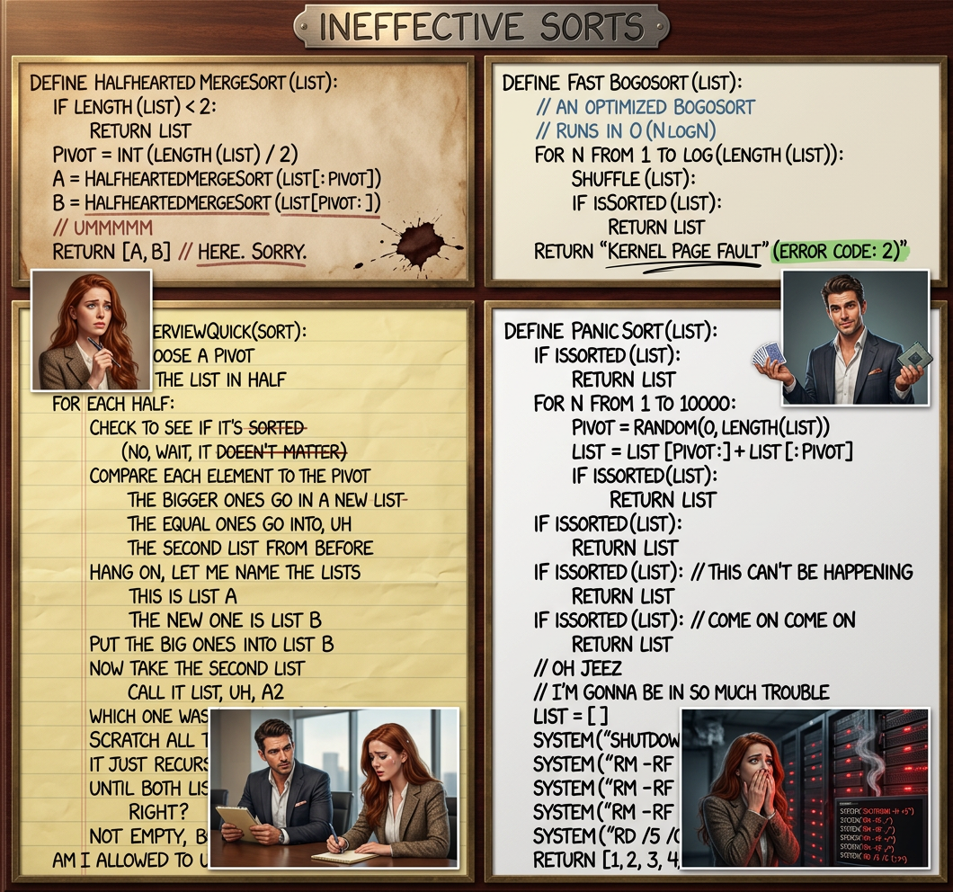 StackSort connects to StackOverflow, searches for 'sort a list', and downloads and runs code snippets until the list is sorted.