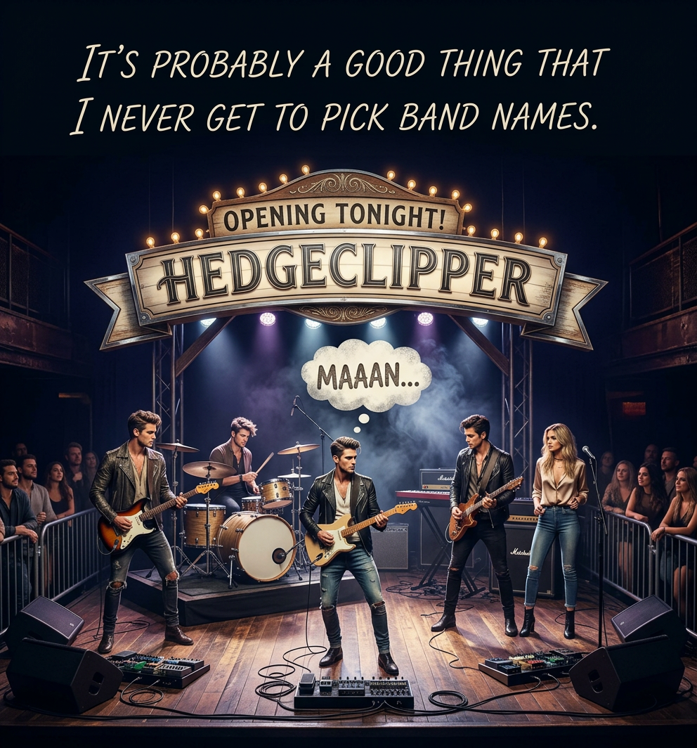 You can just see his dejection as he realizes he's the lead guitar in 'Hedgeclipper'