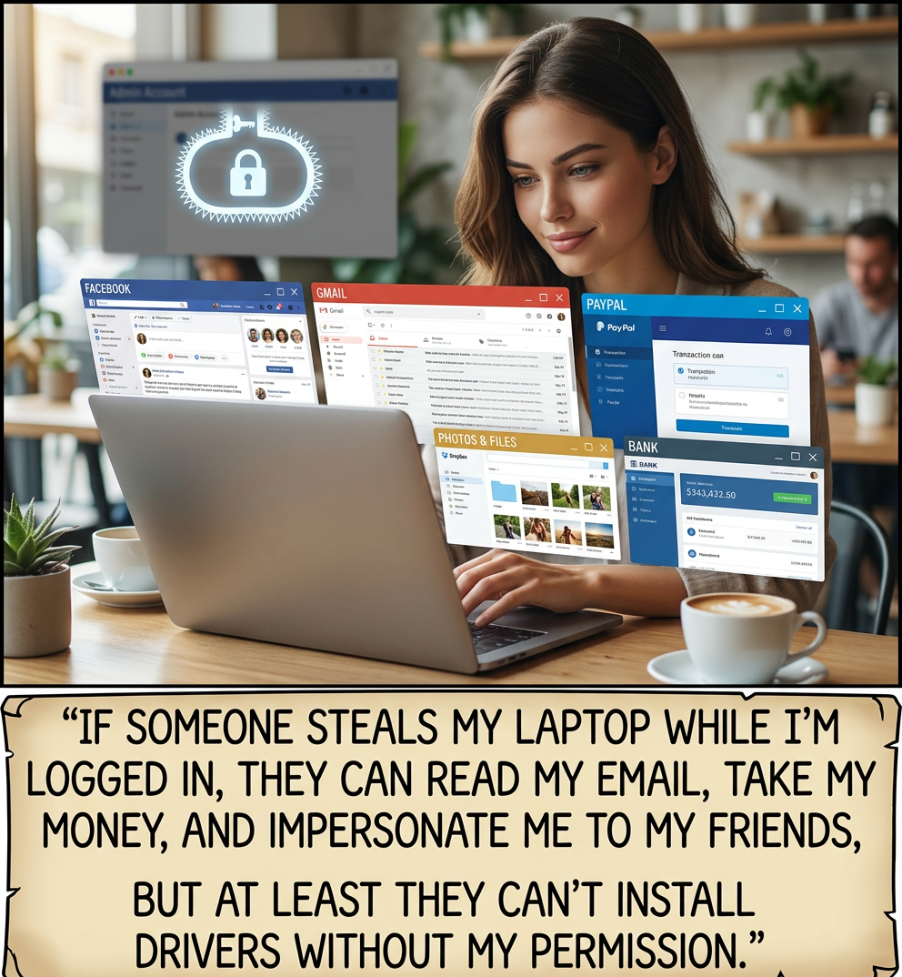 Before you say anything, no, I know not to leave my computer sitting out logged in to all my accounts. I have it set up so after a few minutes of inactivity it automatically switches to my brother's.