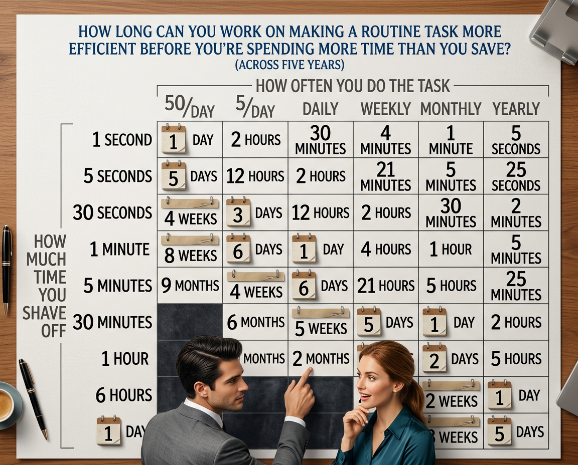 Don't forget the time you spend finding the chart to look up what you save. And the time spent reading this reminder about the time spent. And the time trying to figure out if either of those actually make sense. Remember, every second counts toward your life total, including these right now.