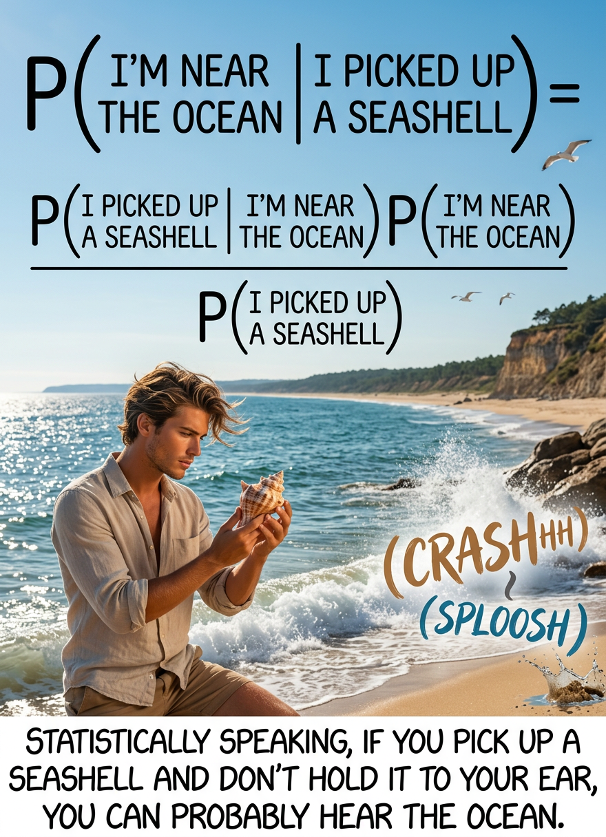 This is roughly equivalent to 'number of times I've picked up a seashell at the ocean' / 'number of times I've picked up a seashell', which in my case is pretty close to 1, and gets much closer if we're considering only times I didn't put it to my ear.
