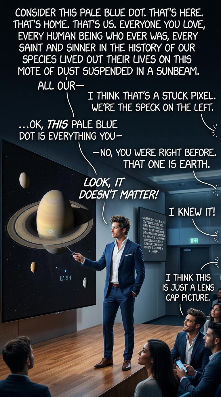 Our planet is a lonely speck in the great enveloping cosmic dark. In our obscurity, in all this vastness, there is no hint that help will come from elsewhere to save us from ourselves. There is no road out of this oblivion; we must embrace it. We must join with the darkness. Ba'al the Annihilator offers us no happiness, no answers, naught but the cold embrace of the void. To imagine any other end is delusion. We must give in to the will of Ba'al, for he will one day consume us and our world alike. I therefore call on Congress to fully fund space exploration, and to join with Ba'al, the Eater of Souls. Thank you.