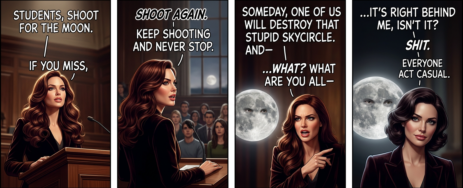 Shoot for the Moon. If you miss, you'll end up co-orbiting the Sun alongside Earth, living out your days alone in the void within sight of the lush, welcoming home you left behind.