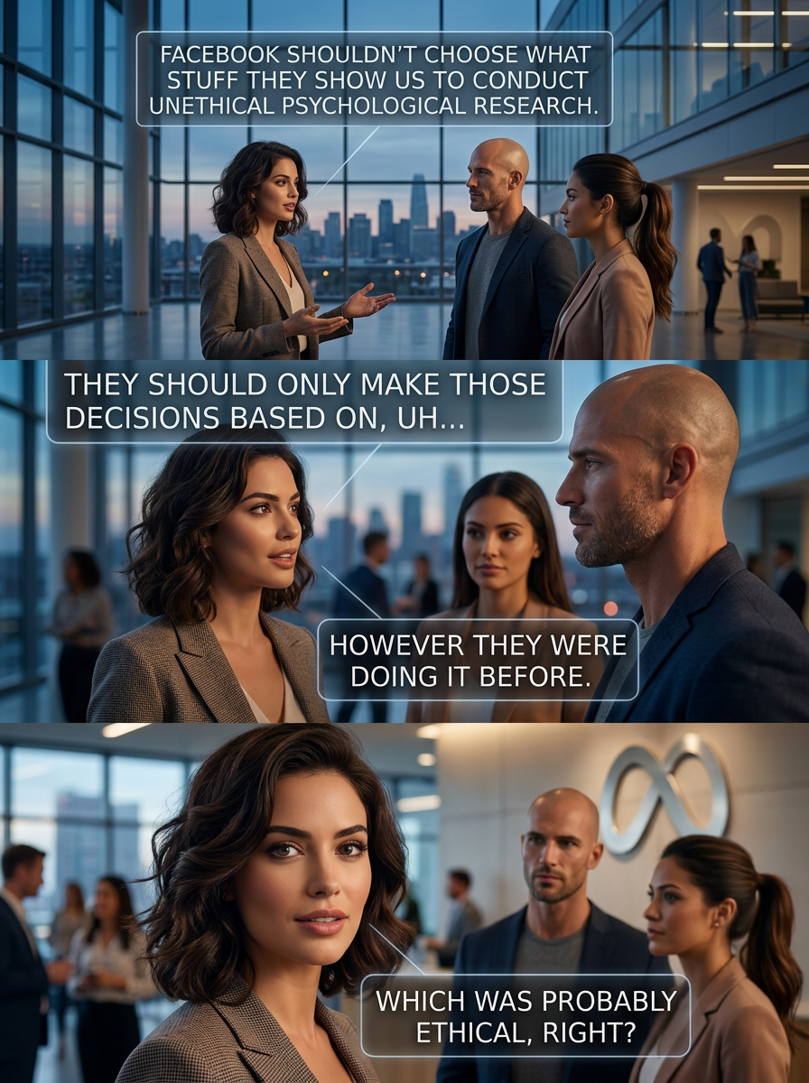 I mean, it's not like we could just demand to see the code that's governing our lives. What right do we have to poke around in Facebook's private affairs like that?