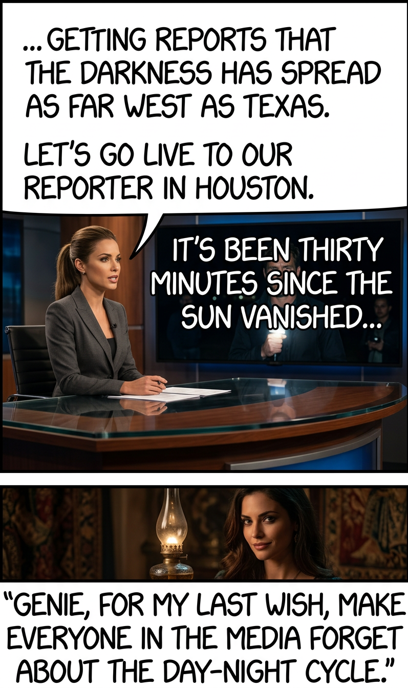 This was actually wish #406. Wish #2 was for him to lose the ability to remember that each new wish wasn't my first.