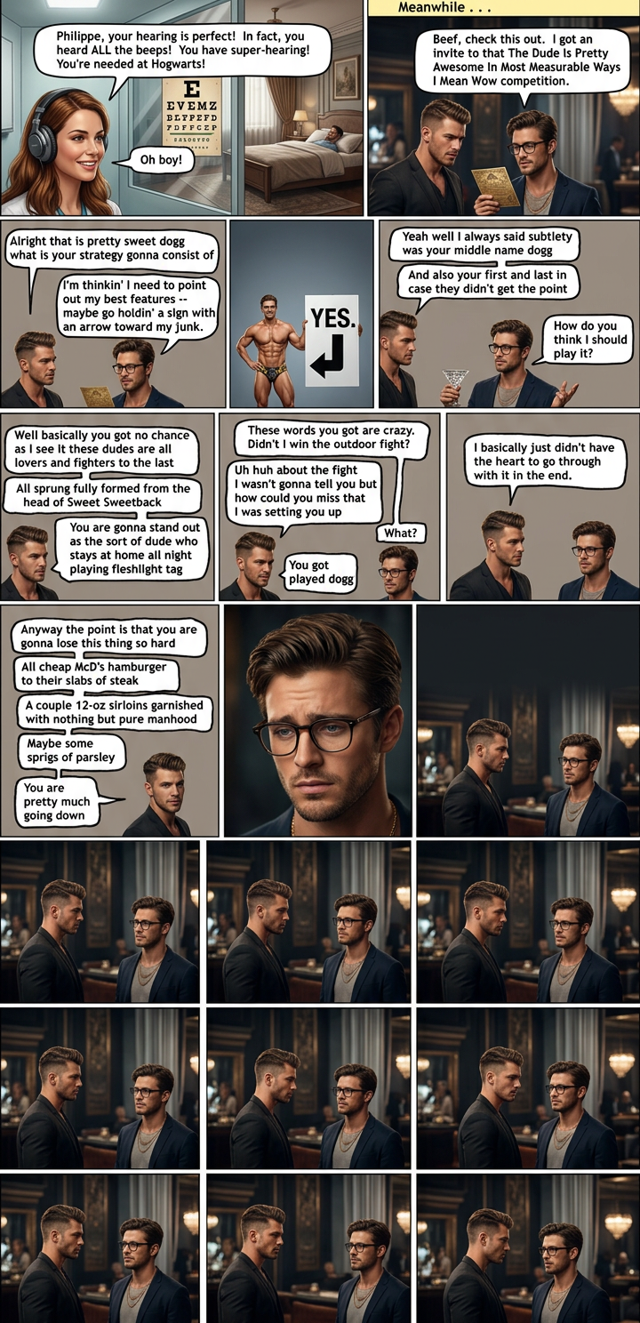 I always wanted to impress them with how well I could hear, didn't you?  Also, this sets the record for number of awkward-pause panels in one strip (previously held by Achewood)