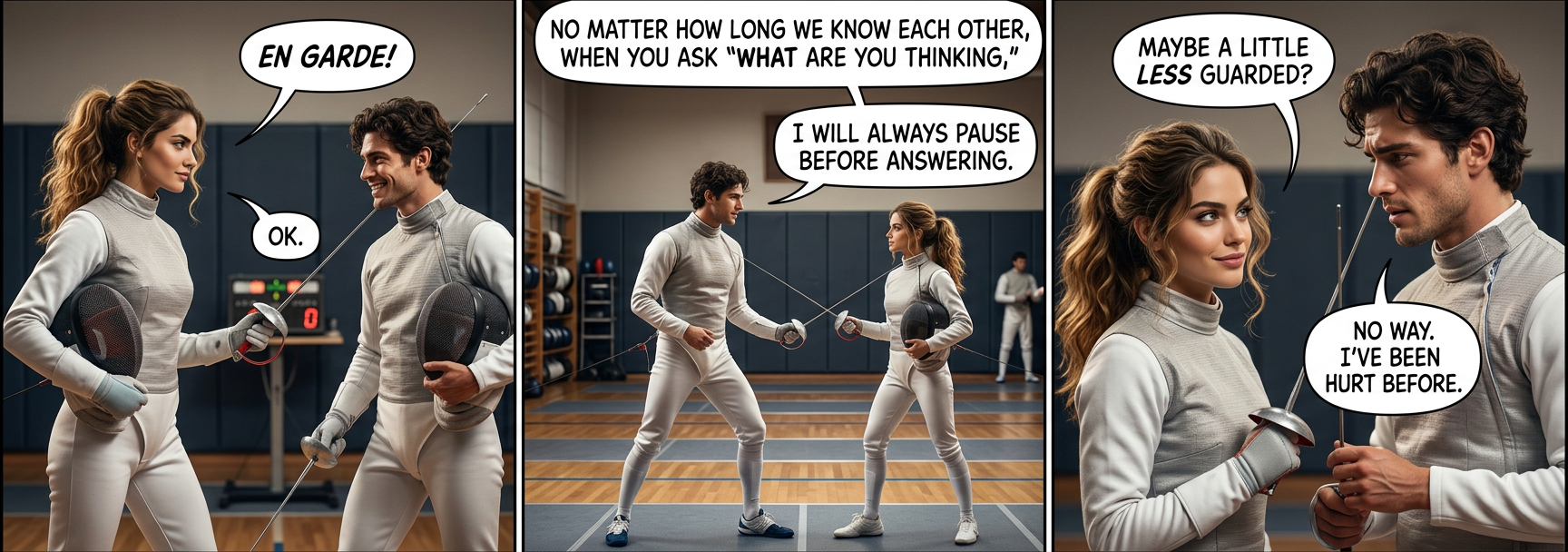 'Touch!' 'Nope, I sighed and stared at you with resignation, so I regained emotional right-of-way.'