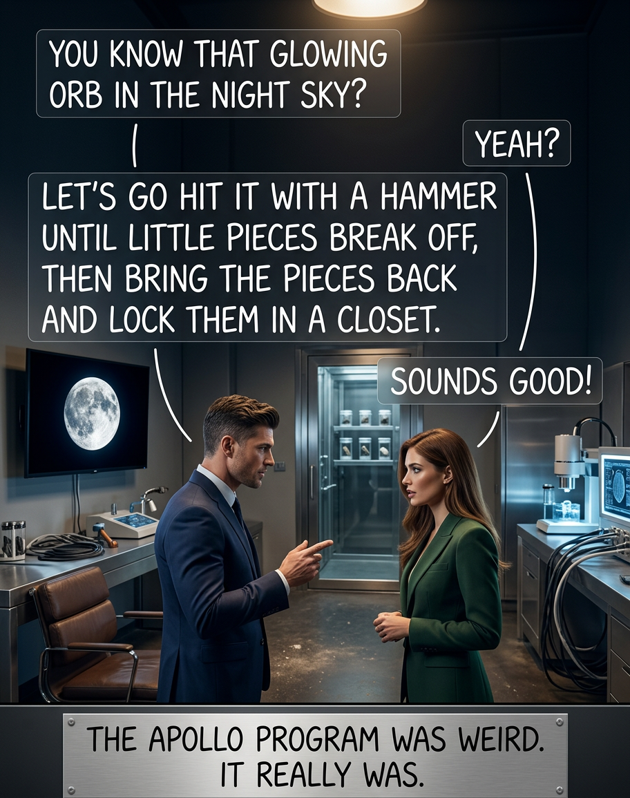 Ok, but make sure to get lots of pieces of rock, because later we'll decide to stay in a room on our regular orb and watch hammers hold themselves and hit rocks for us, and they won't bring us very many rocks.