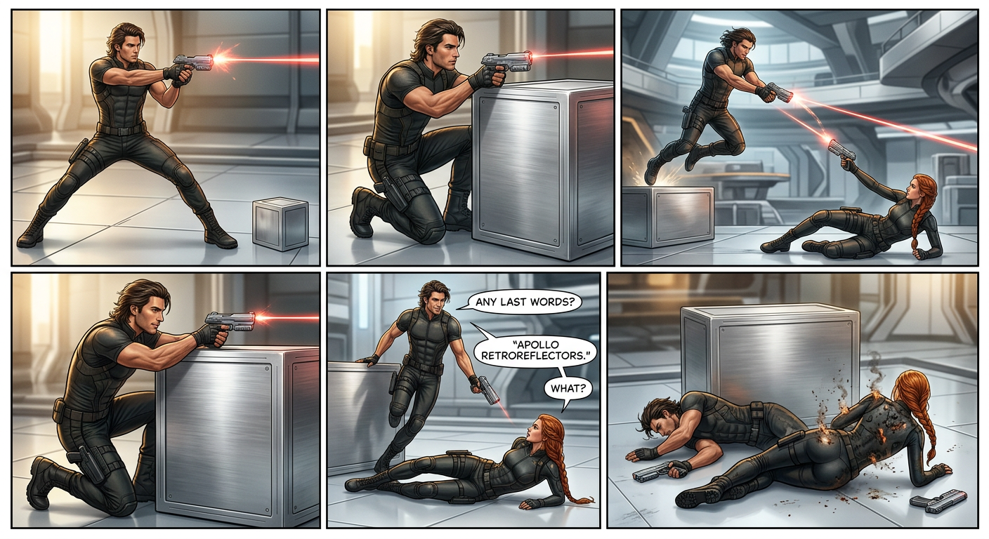 Whenever I miss a shot with a sci-fi weapon, I say 'Apollo retroreflector' really fast, just in case.