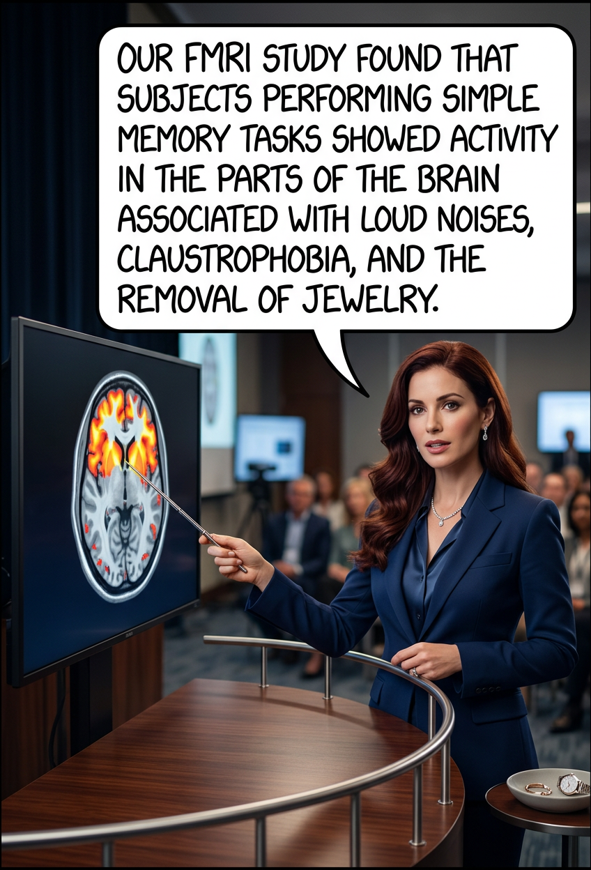 They also showed activation in the parts of the brain associated with exposure to dubious study methodology, concern about unremoved piercings, and exasperation with fMRI techs who won't stop talking about Warped Tour.