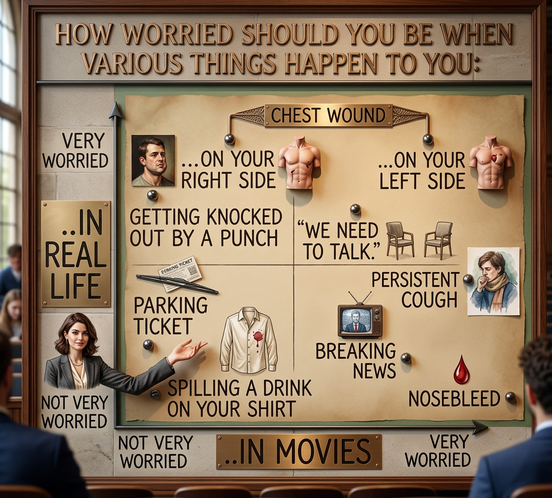 If the breaking news is about an event at a hospital or a lab, move it all the way over to the right.