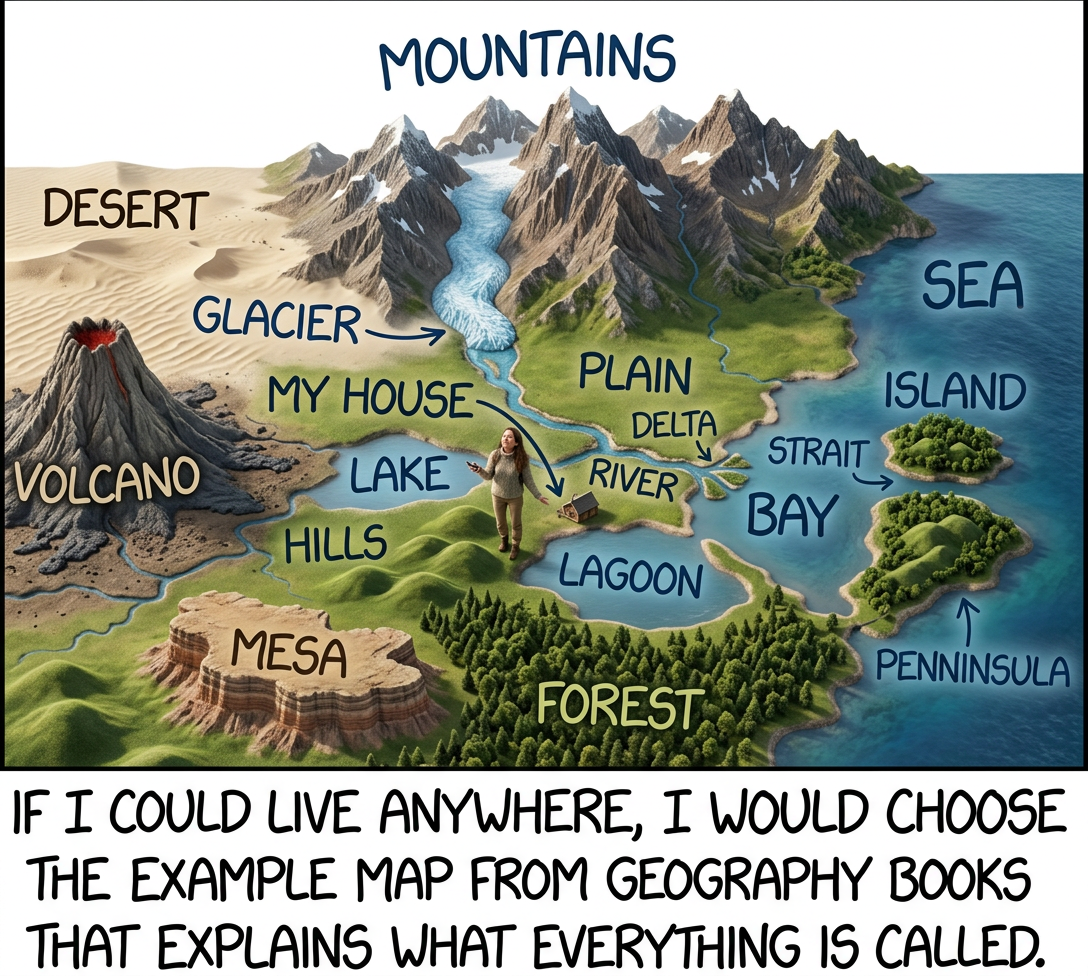 The place I'd least like to live is the farm in the background of those diagrams showing how tornadoes form.