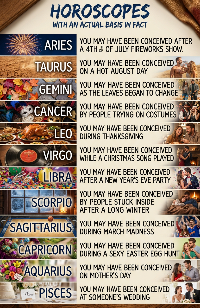 If you live in the Northern hemisphere, anyway. In the southern hemisphere, due to the coriolis effect, babies are born nine months BEFORE they're conceived.