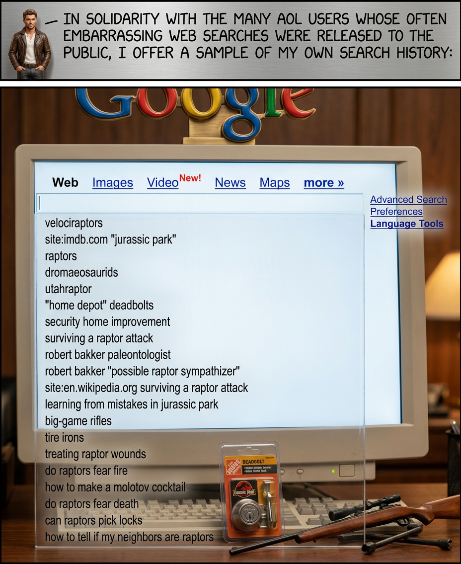 SomethingAwful has a wonderful compilation of crazy AOL searches in their Weekend Web archives, 2006-08-13.