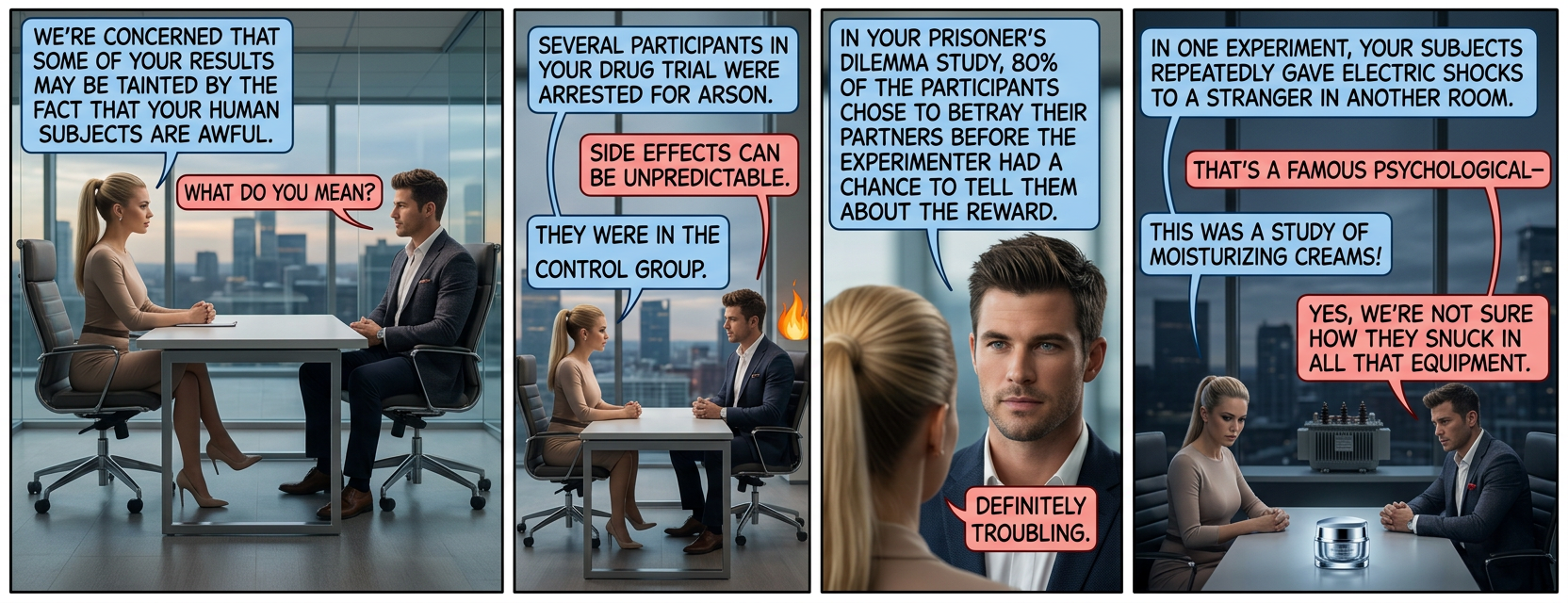 After meeting with a few of the subjects, the IRB actually recommended that you stop stressing out so much about safety guidelines.