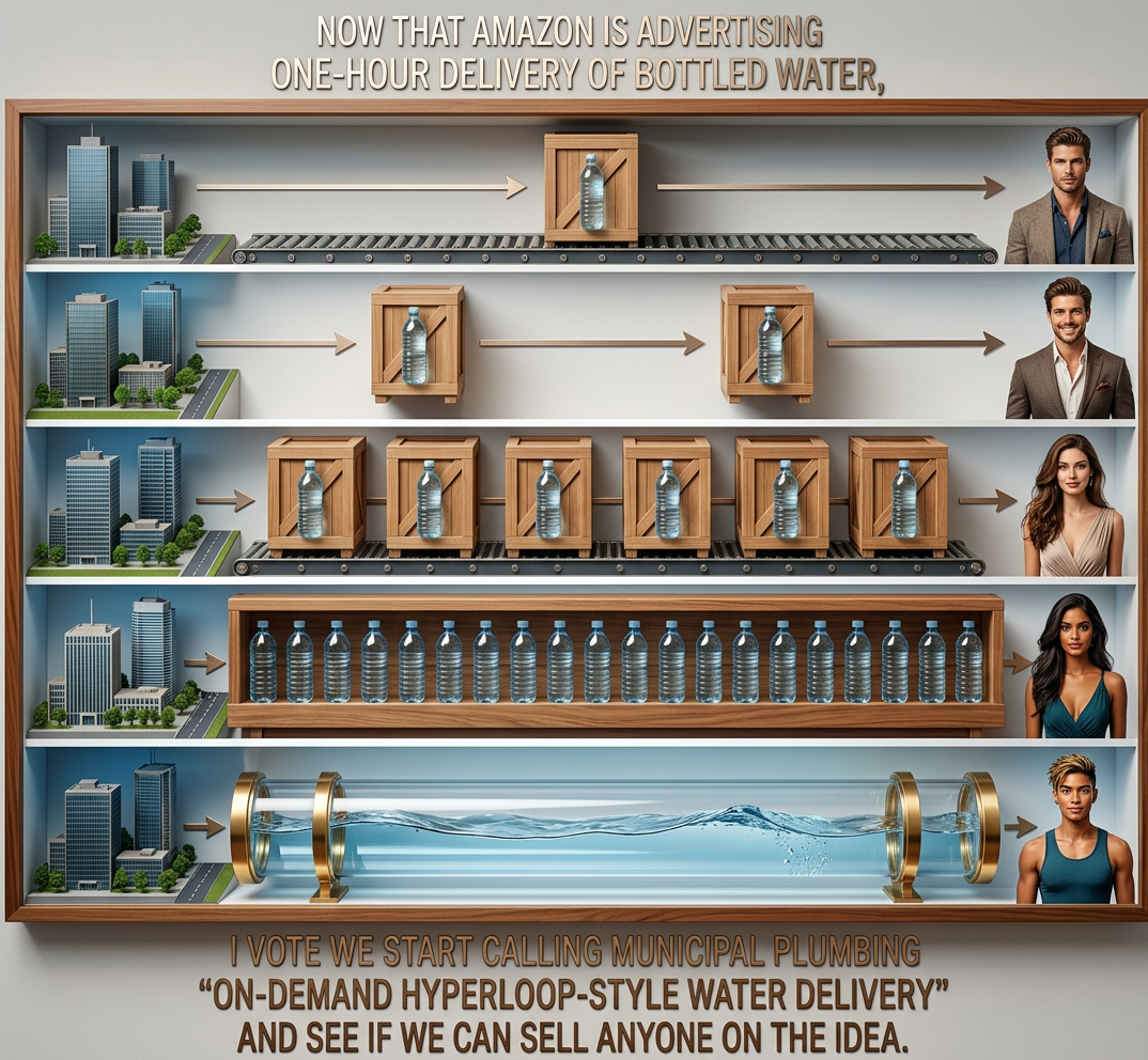 When I was a kid, I asked my parents why our houses didn't have toothpaste pipes in addition to water ones. I'm strangely pleased to see Amazon thinking the same way.