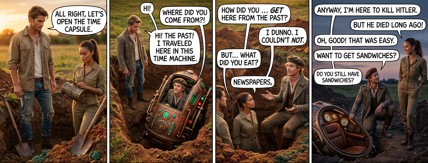 Oh no, I changed the future and now I'm disappearing! Wait, never mind, it was just my hat slipping down over my eyes.