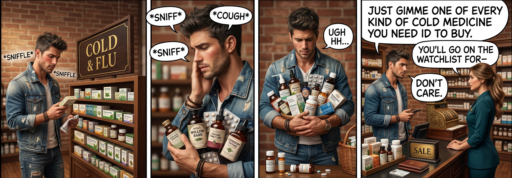 Seriously considering buying some illegal drugs to try to turn them back into cold medicine.