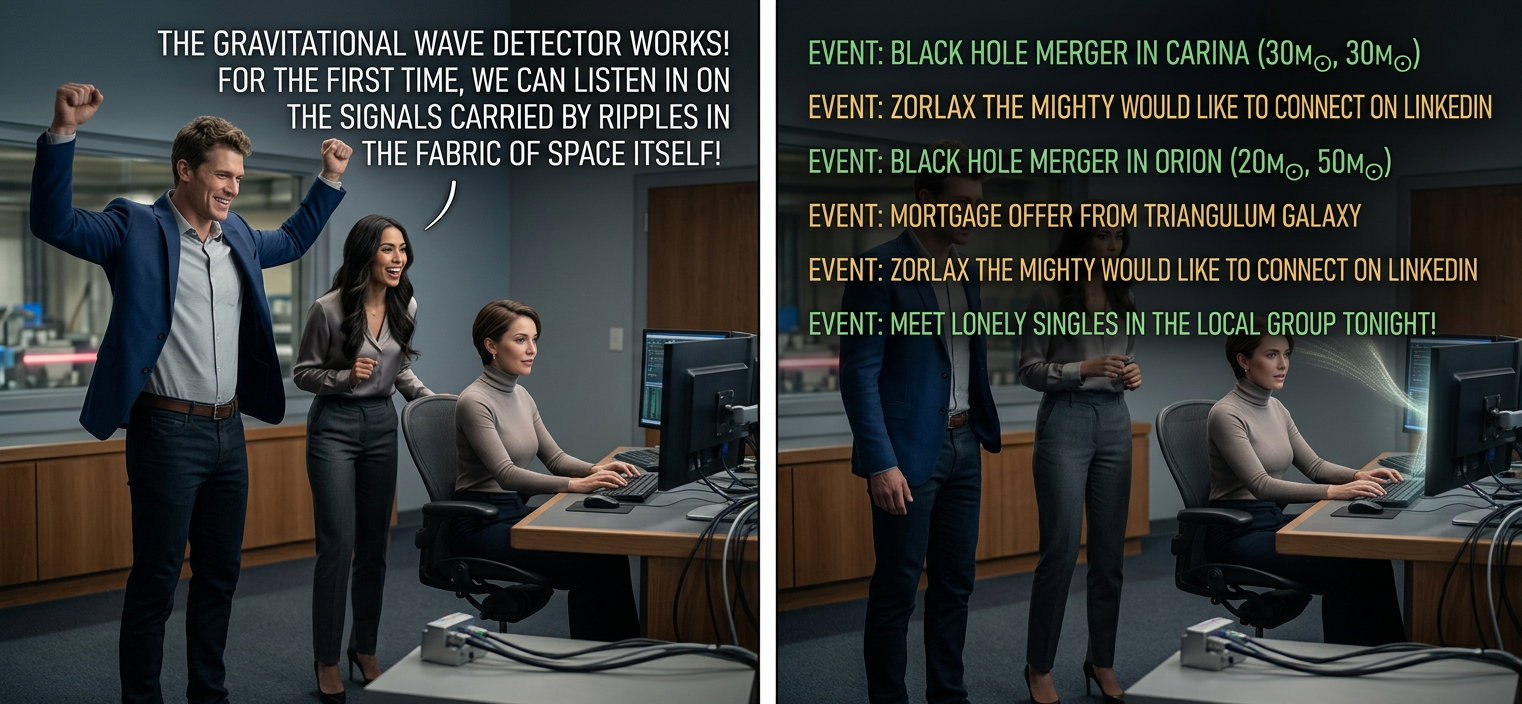 "That last LinkedIn request set a new record for the most energetic physical event ever observed. Maybe we should respond." "Nah."