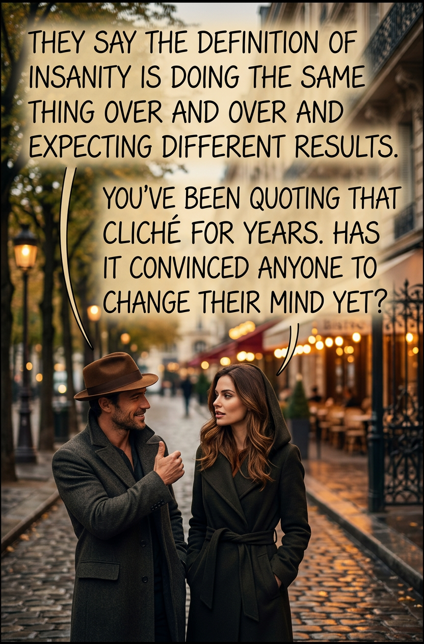 I looked up "insanity" in like 10 different dictionaries and none of them said anything like that. Neither did the DSM-4. But I'll keep looking. Maybe it's in the DSM-5!