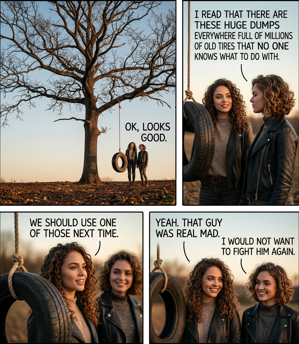 If we find one of those tire dumps, the next time he tries to get his truck back we can just retreat and let him have it.