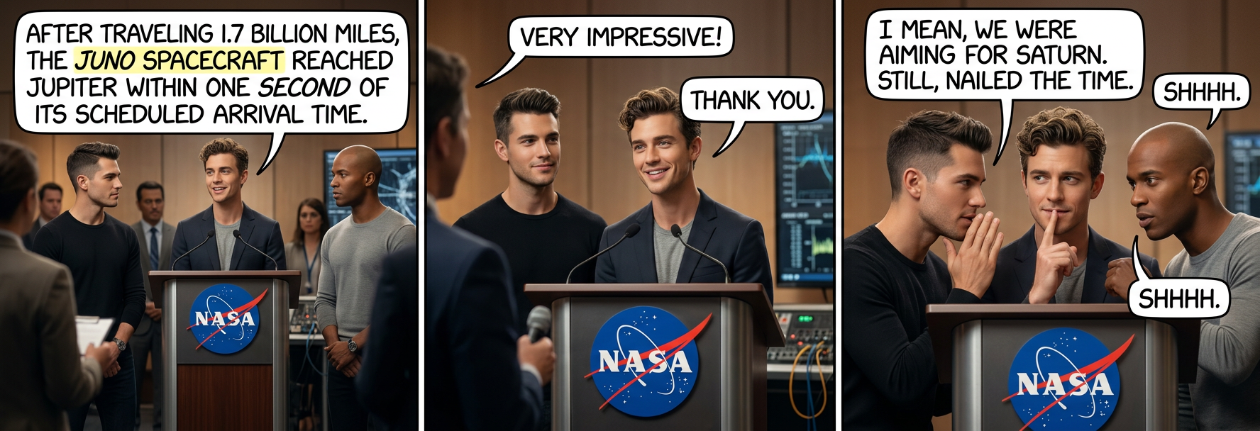 "The name wasn't a tip-off?" "Honestly, at first I thought you were saying 'Juneau'. A gravity assist seemed like a weird way to get to Alaska, but I figured it must be more efficient or something."