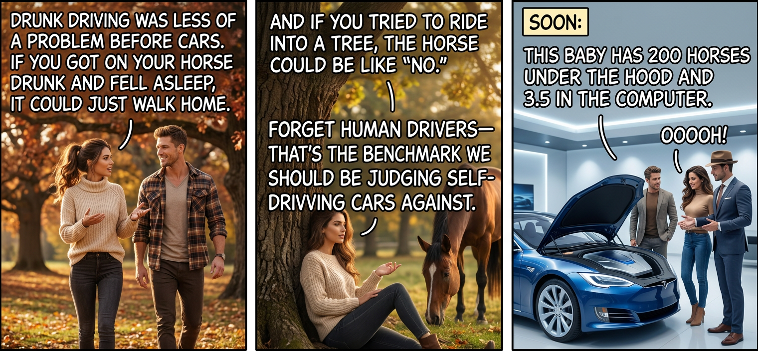 This car has 240% of a horse's decision-making ability and produces only 30% as much poop.