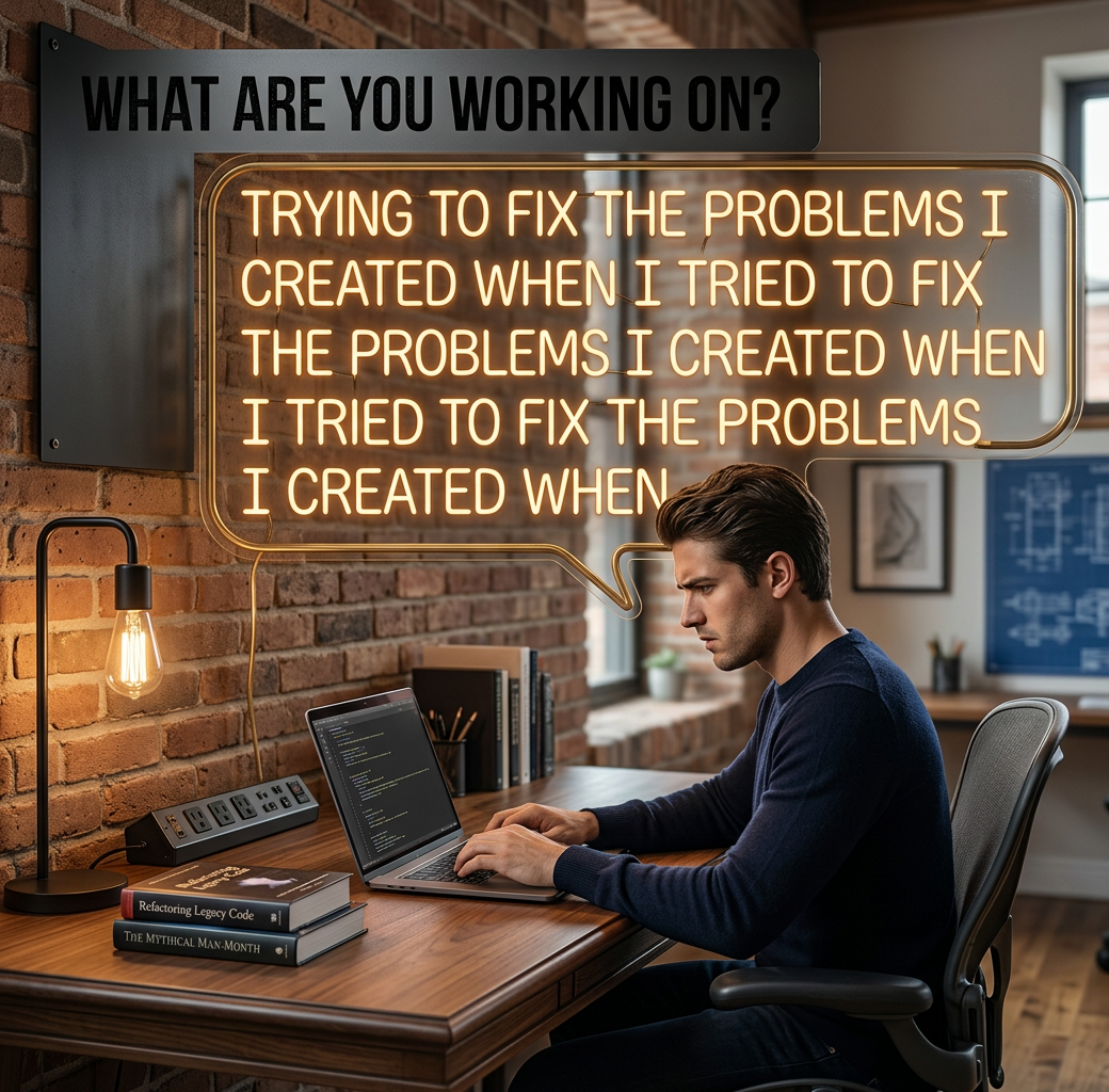'What was the original problem you were trying to fix?' 'Well, I noticed one of the tools I was using had an inefficiency that was wasting my time.'