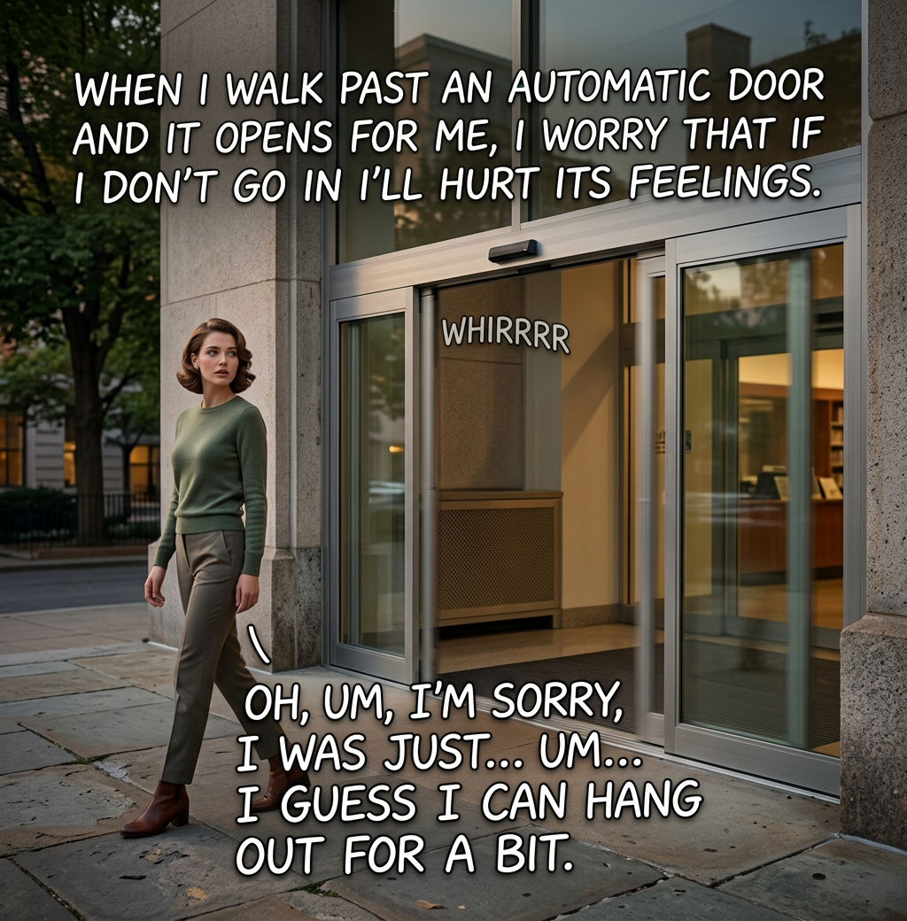 I hope no automatic doors I know read this.  I would be so embarrassed.
