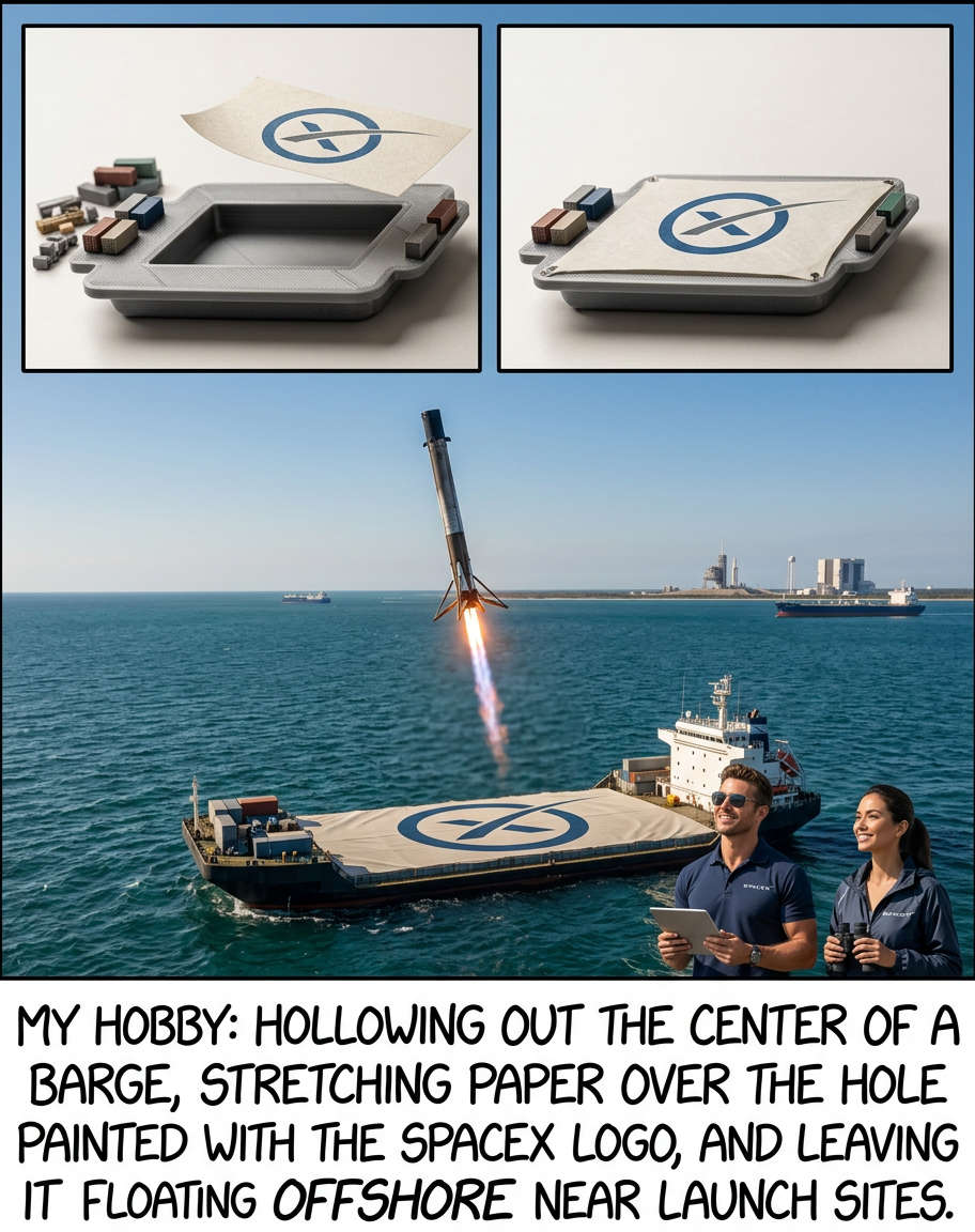 My life goal is to launch a barge into the air and have it land on one of Elon Musk's rockets.