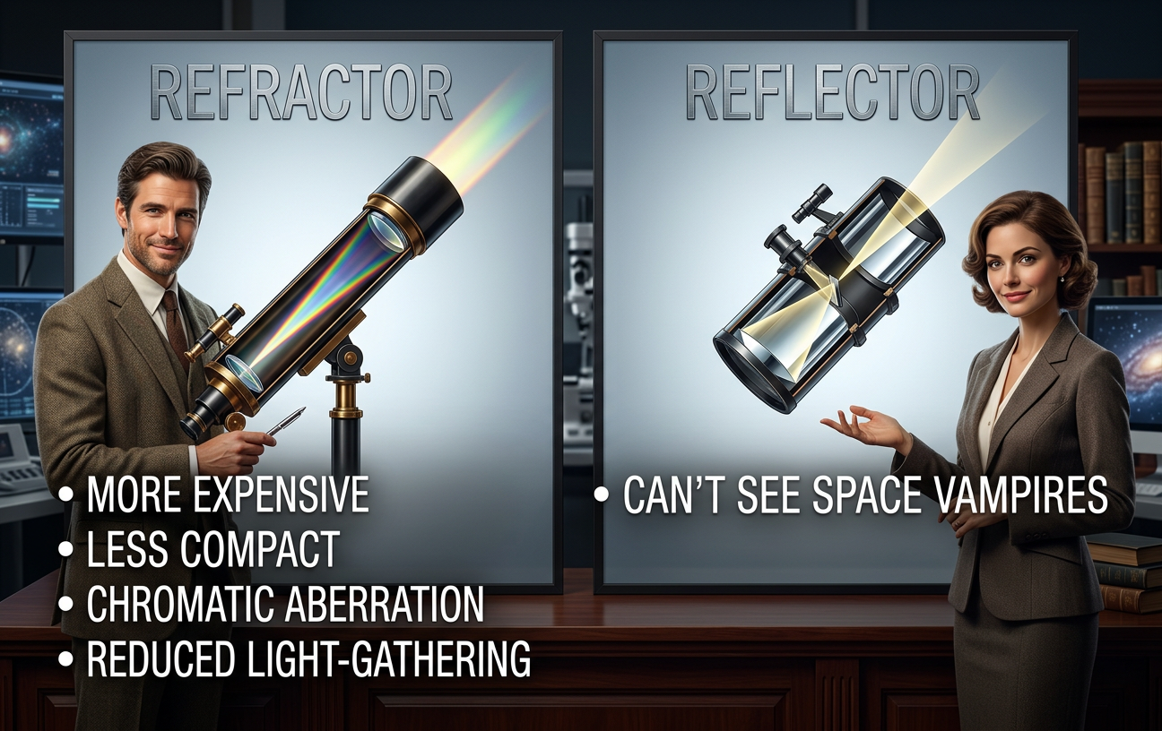 On the other hand, the refractor's limited light-gathering means it's unable to make out shadow people or the dark god Chernabog.