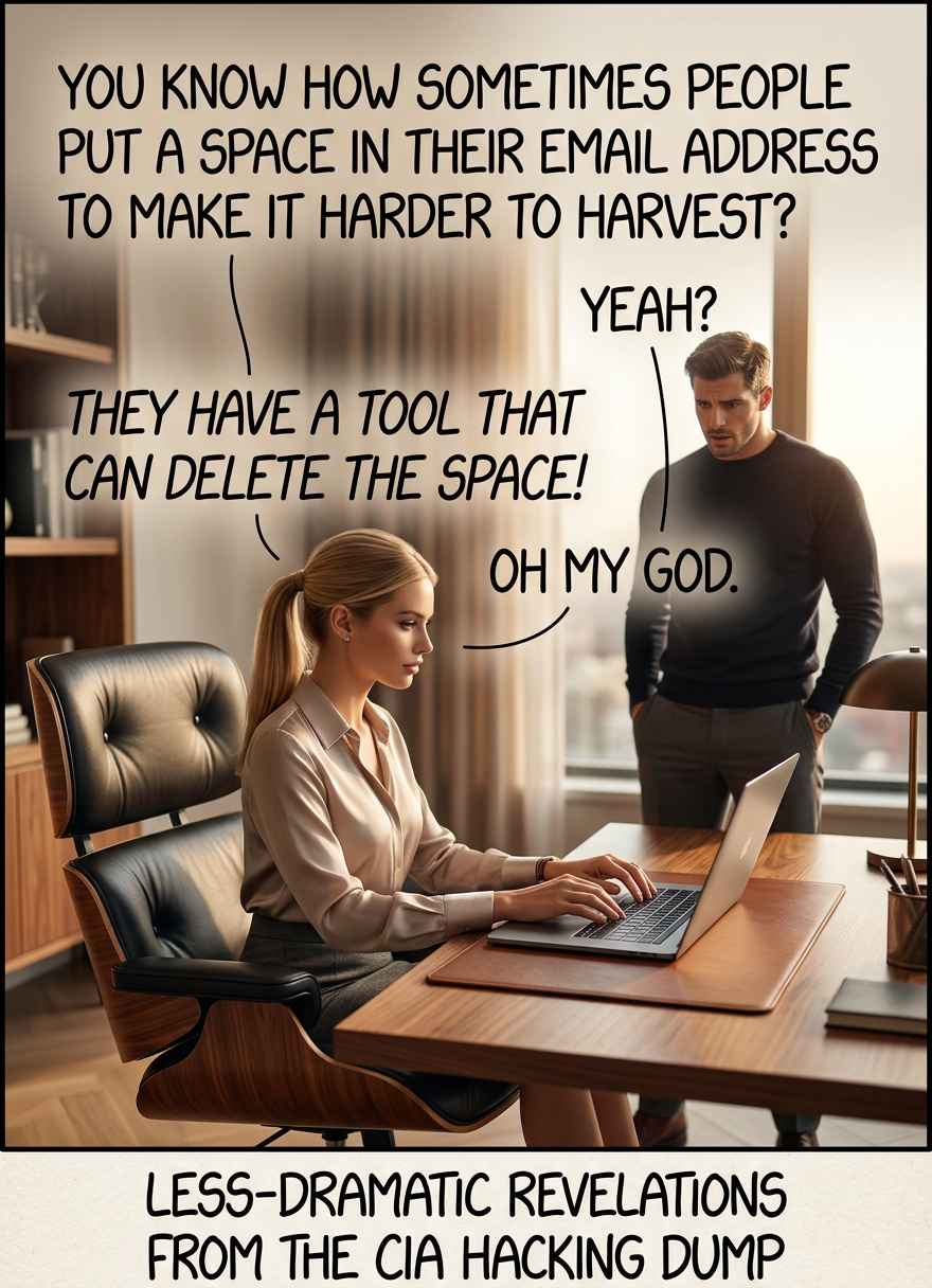 The dump also contains a list of millions of prime factors, a 0-day Tamagotchi exploit, and a technique for getting gcc and bash to execute arbitrary code.