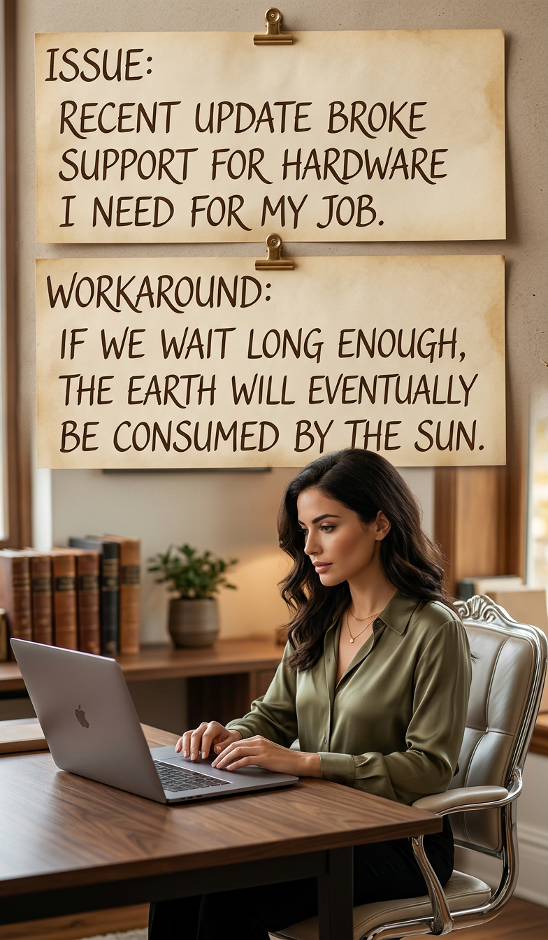 ISSUE: If we wait long enough, the Earth will eventually be consumed by the Sun. WORKAROUND: None.