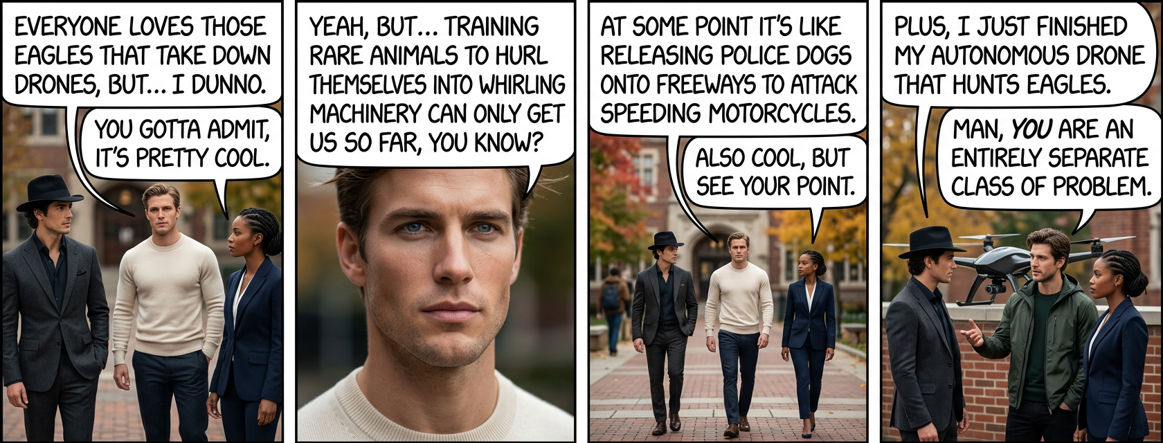 It's cool, it's totally ethical--they're all programmed to hunt whichever bird of prey is most numerous at the moment, so they leave the endangered ones alone until near the end.