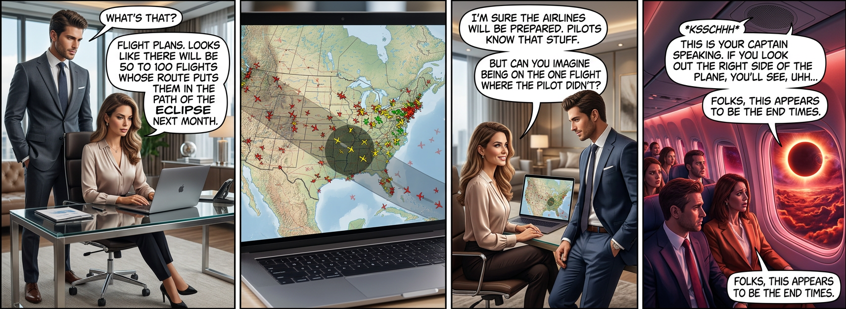 The captain has turned on the 'fasten seat belt' sign.