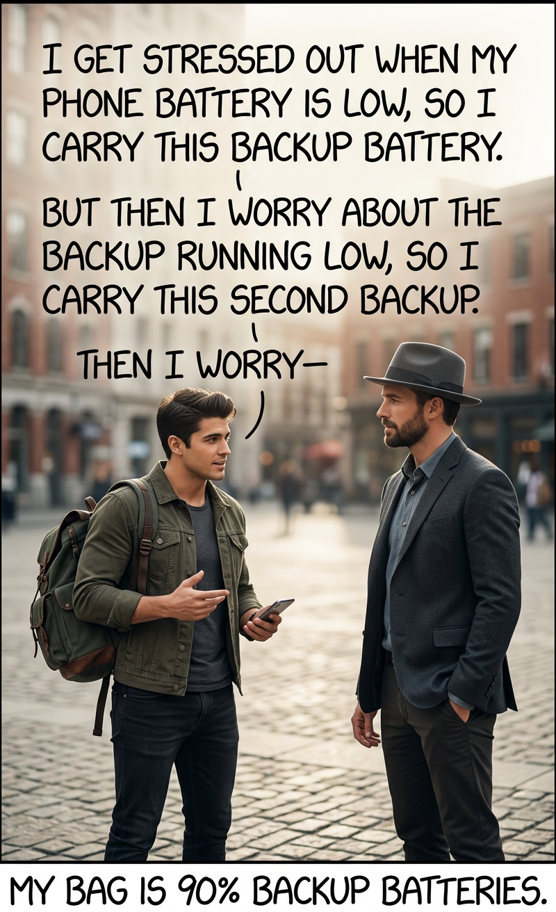 If it falls below 20% full, my bag turns red and I start to panic.