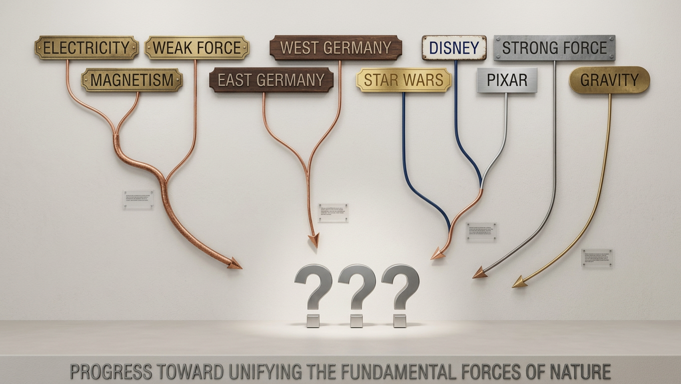 For a while, some physicists worked on a theory unifying the other forces with both the force of gravity and the film "Gravity," but even after Alfonso Cuarón was held in a deep underground chamber of water for 10^31 years he refused to sell his film to Disney.