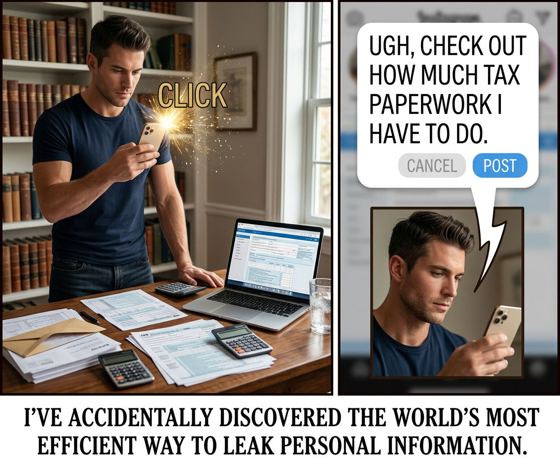 Plus, the photo was geotagged, my unlocked password manager was visible on the laptop, AND you could see my naked reflection in the dark part of the screen.