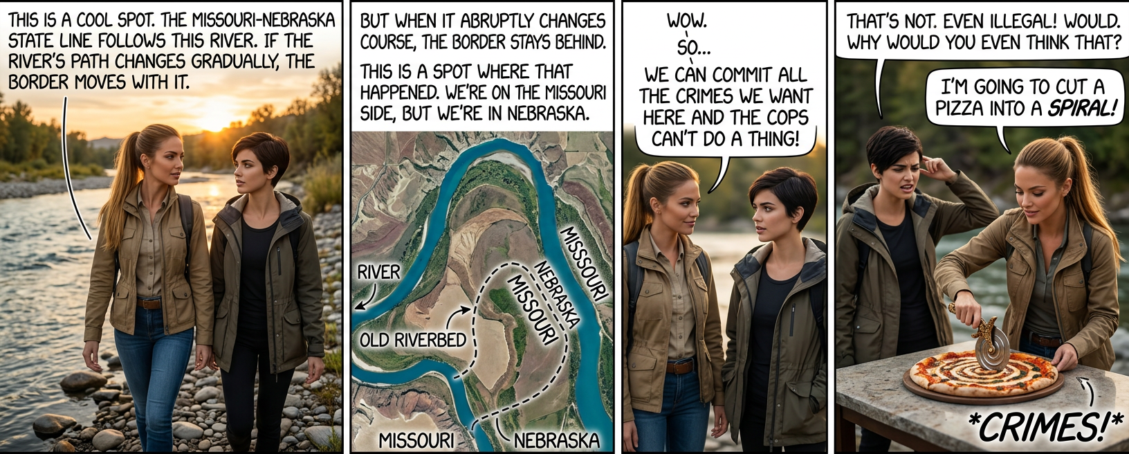 I'm not a lawyer, but I believe zones like this are technically considered the high seas, so if you cut a pizza into a spiral there you could be charged with pieracy under marinaritime law.