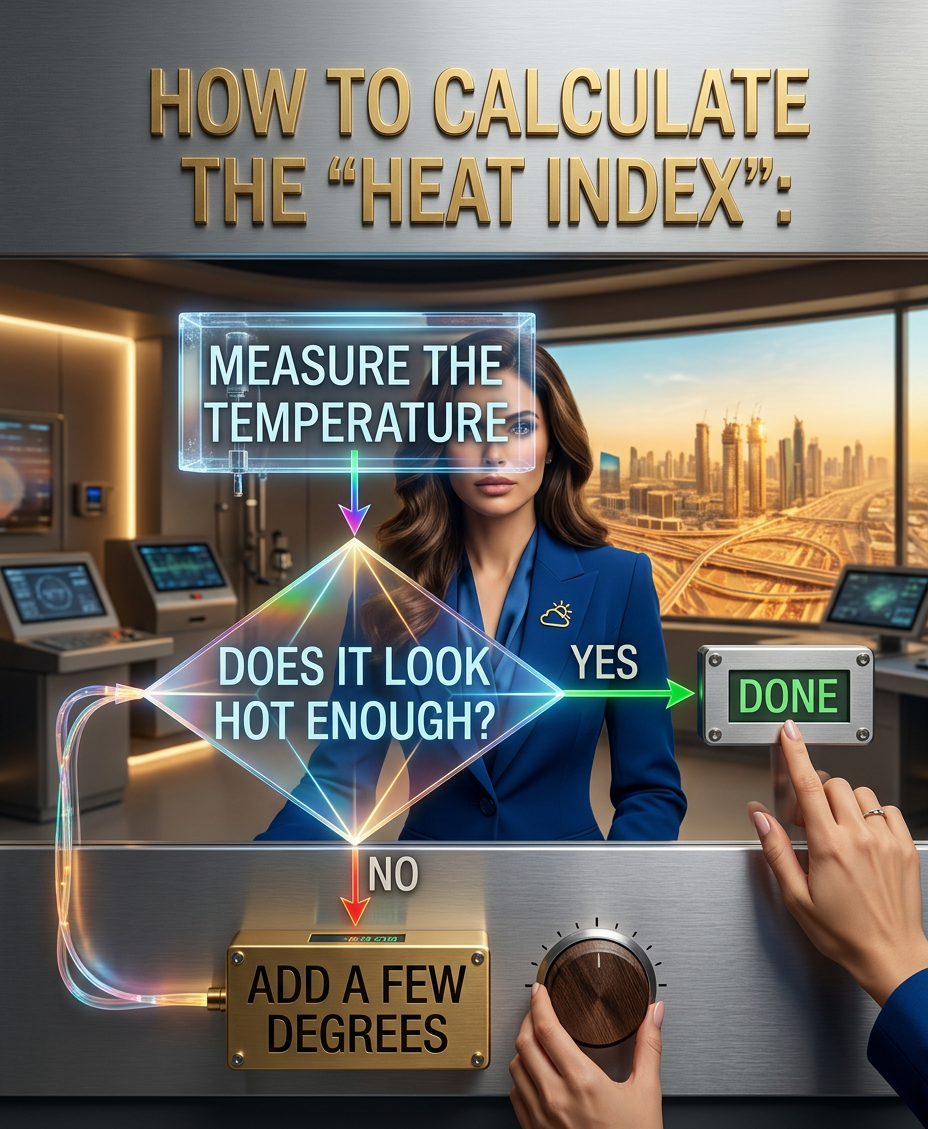 The heat index is calculated via looking up the "effective temperature" in a table of air temperature and humidity values, and then adding a bunch more degrees because it feels WAY hotter than that.