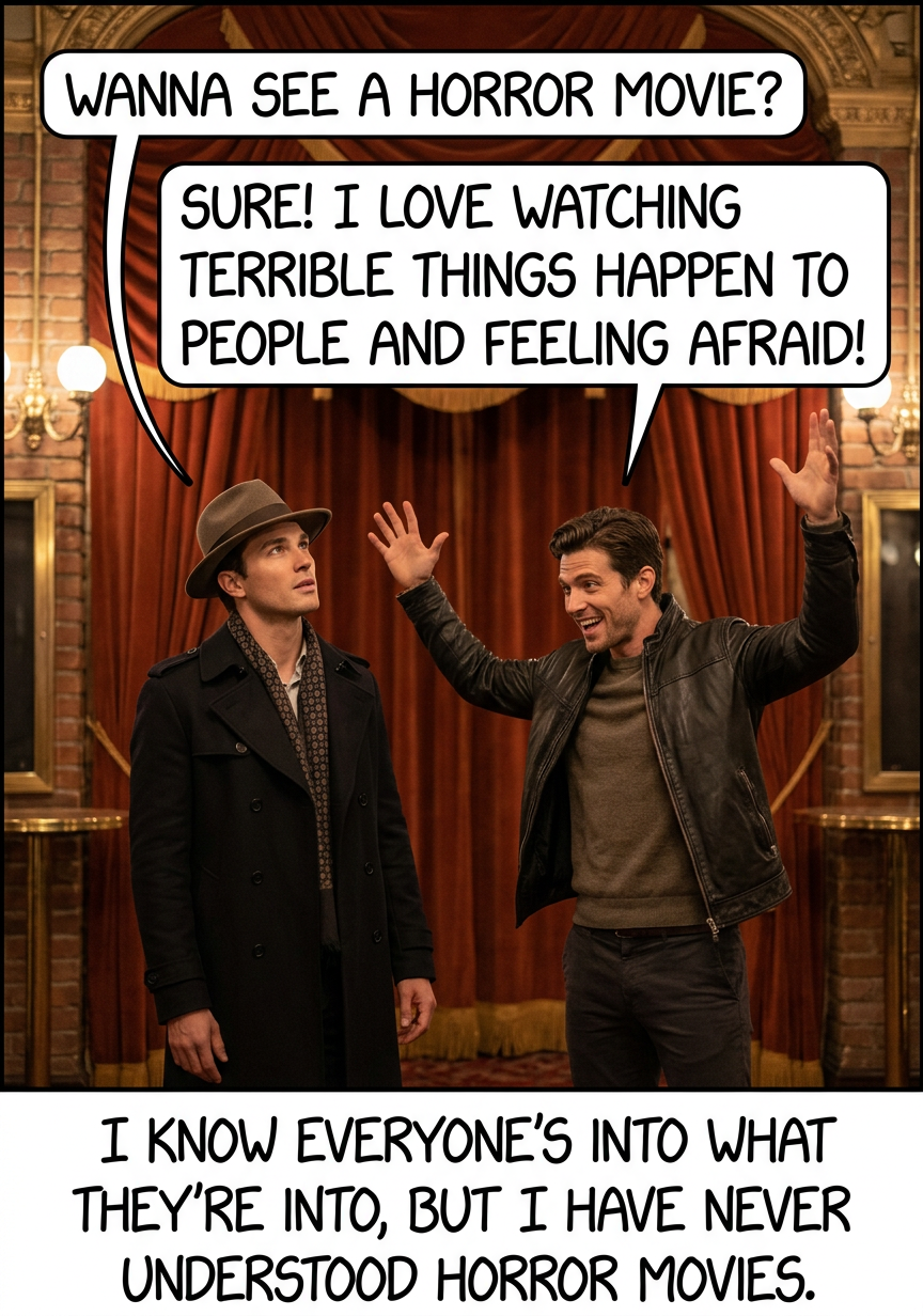"Isn't the original Jurassic Park your favorite movie of all time?" "Yes, but that's because I like dinosaurs and I WANT there to be an island full of them. If John Hammond's lab had been breeding serial killers in creepy masks, I wouldn't have watched!" "Wait, are you sure? That could actually be good." "Ok, I WOULD watch the scenes where Jeff Goldblum tries to convince a bunch of executives that the park is a bad idea."