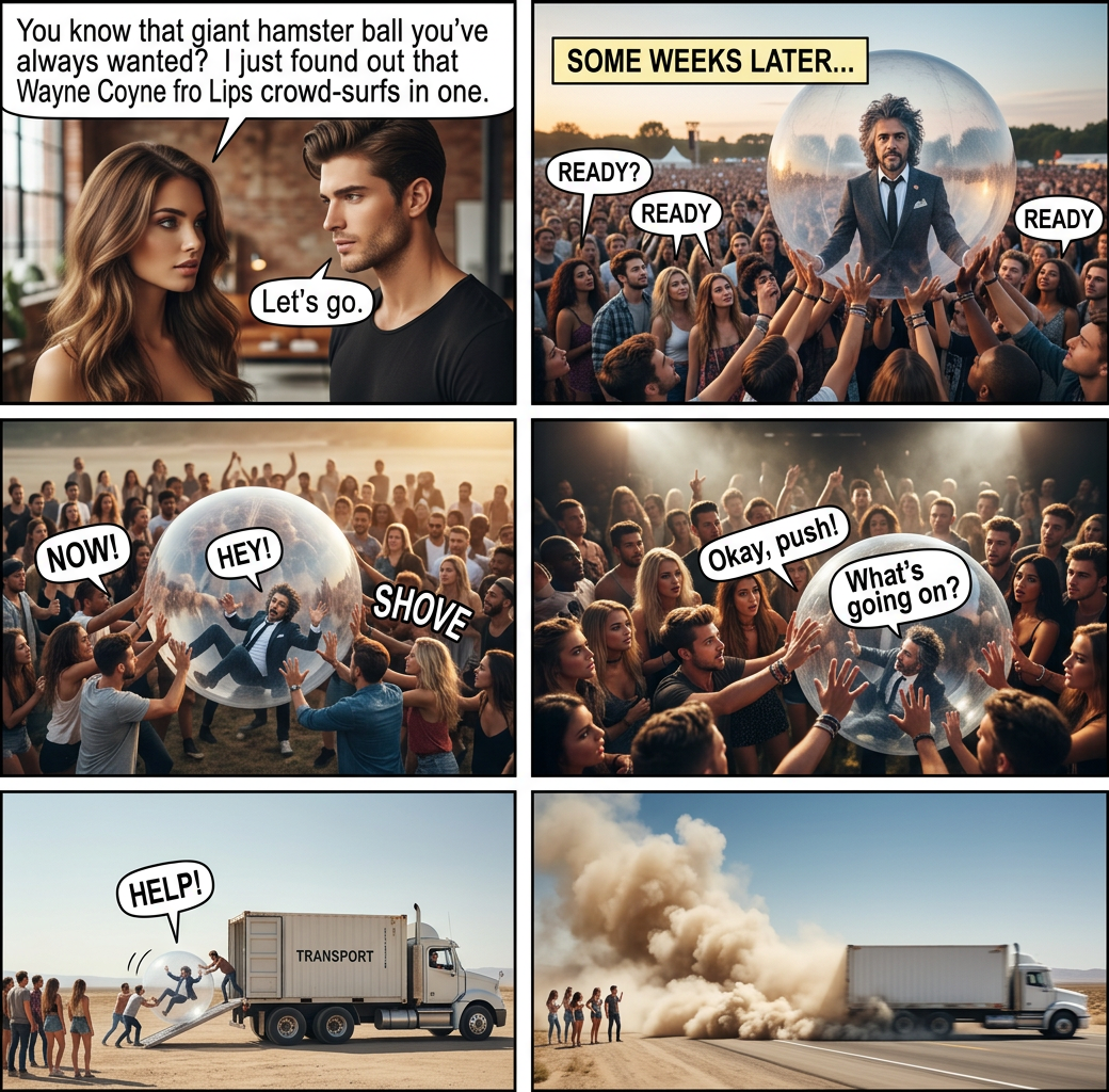 First person to bring me Wayne Coyne in a hamster ball gets a free t-shirt!  He gets one too.