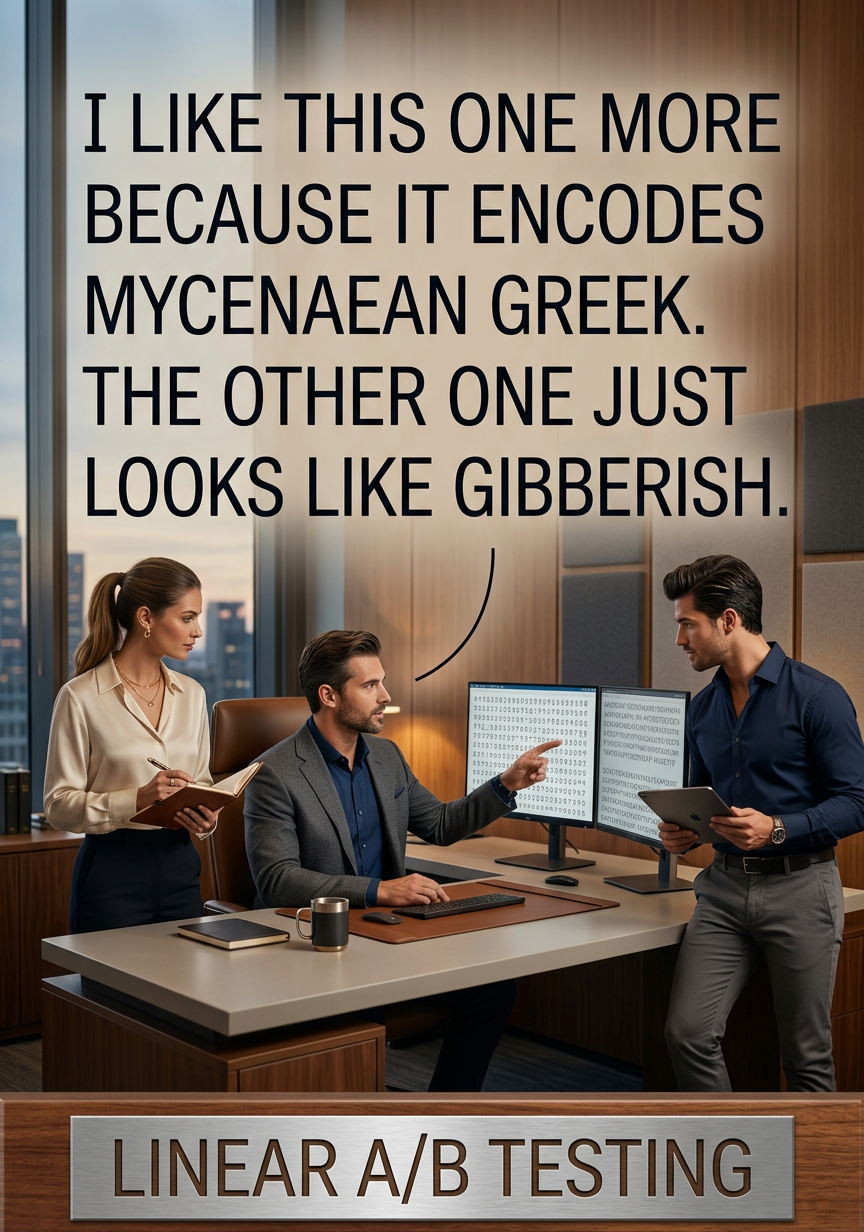 We wrote our site in Linear A rather than Aksara Kawi because browser testing showed that Crete script rendered faster than Java script.