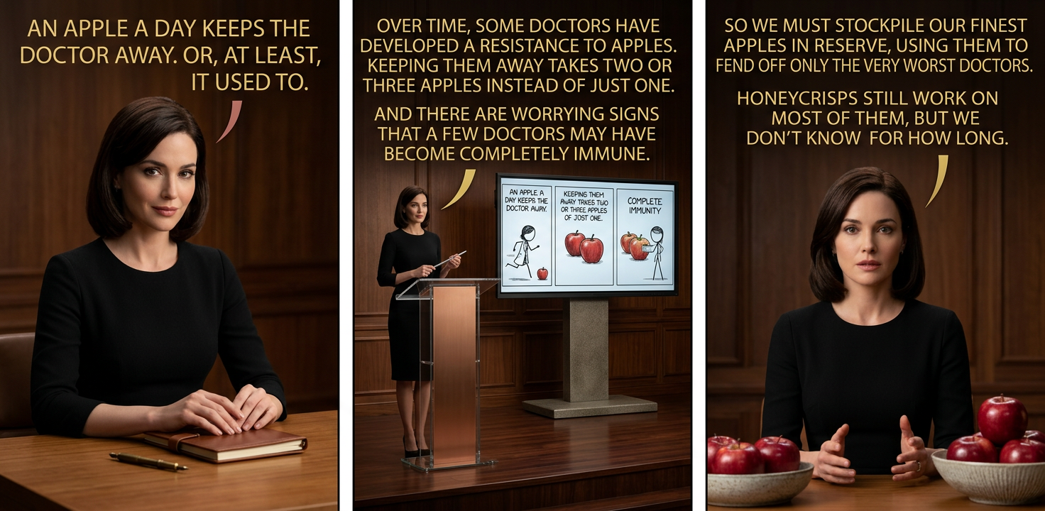 Even the powerful, tart Granny Smith cultivar is proving ineffective against new Gran-negative doctors.